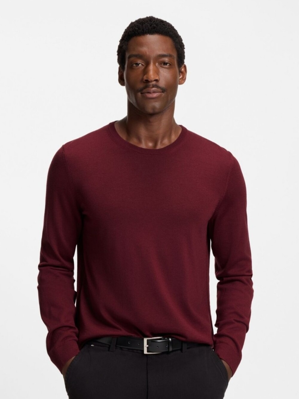 Men's Long-Sleeve Crewneck Shirt in Burgundy